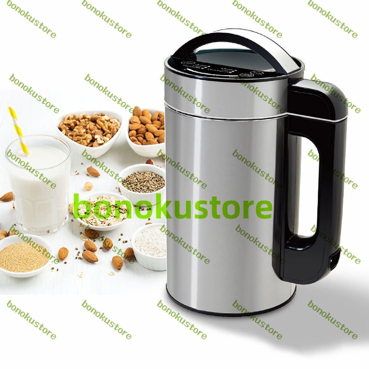 1500ml 自動アーモンドミルクマシン ステンレススチール製家庭用ナッツミルクメーカー 7モード豆乳メーカー ポータブル電動ミキサー拍卖