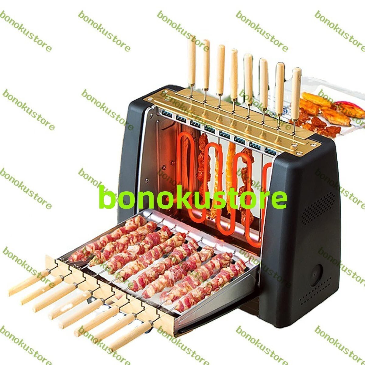 16串電気グリル垂直ロティサリーケバブマシン 1200W電気無煙バーベキューグリル 2ギア温度調整付き 屋外および屋内バーベキュー用拍卖