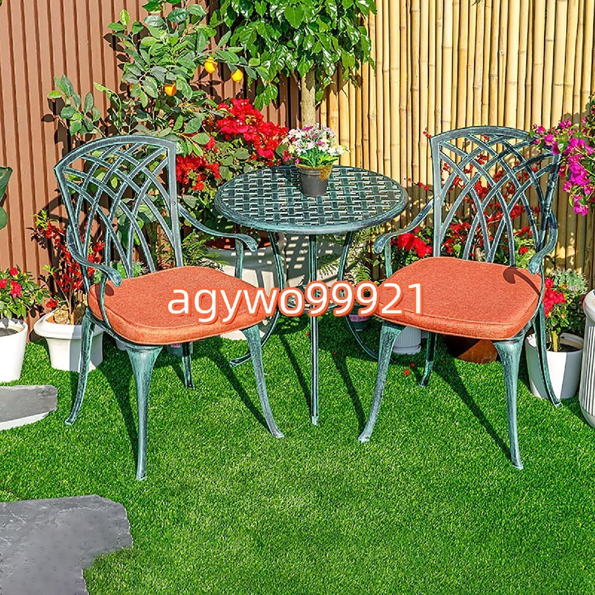 アルミ鋳物ガーデンテーブル3点セットガーデンテーブルセット屋外 ファニチャー セット 鋳造アルミニウム 屋外テーブルと椅子セット拍卖