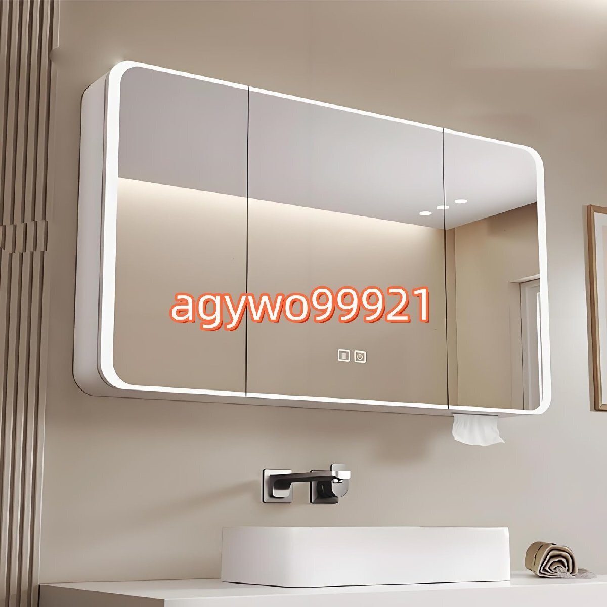 洗面化粧台 ミラー付き照明付き薬キャビネット、LEDライトとミラー付き ミラーキャビネット、洗面所鏡タッチコントロール(90*11*65cm)拍卖