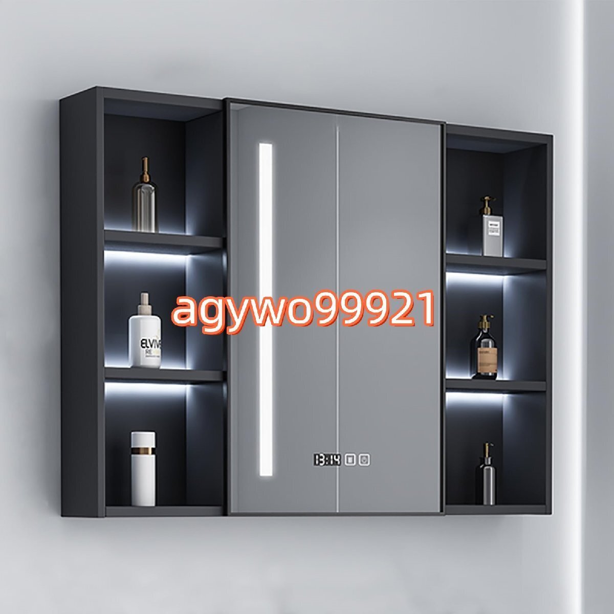 多機能壁掛けミラーキャビネット 鏡スマート調光機能付き LED照明ミラーキャビネット洗面所 収納付き 白 100*62*13cm グレー拍卖