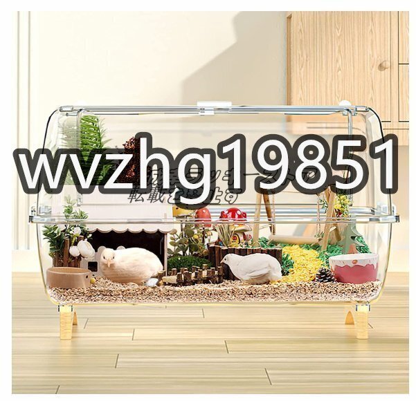 ハムスターケージ 飼育ケージ 大型サイズ クリアケージ 大きい 広い 全透明 木脚マット付き 小動物用ケージ単品 F210拍卖
