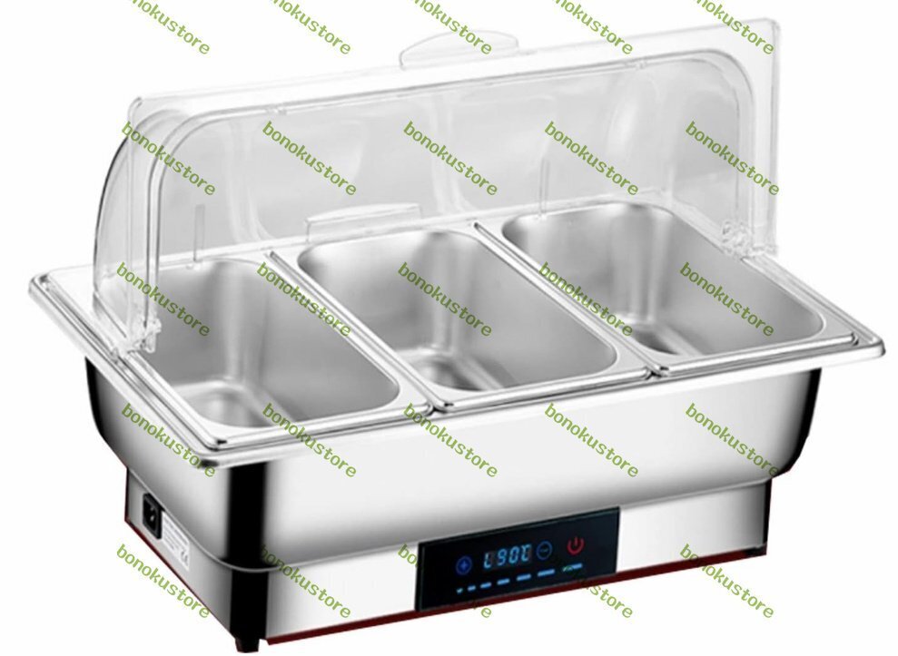 ビュッフェサーバー チェーフィングディッシュ 大パネル アップグレード 9L湯煎式 ステンレス製 保温調理鍋 電気ミールストーブ100v (角型3拍卖