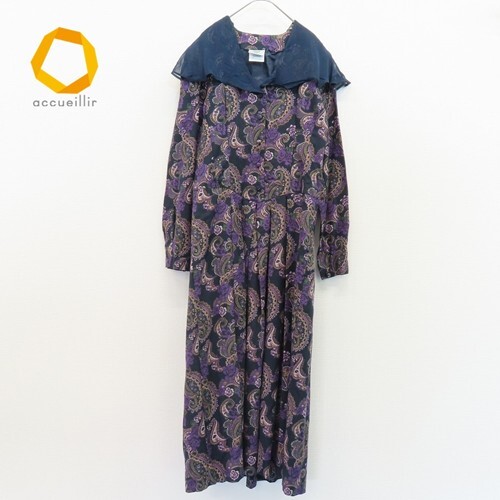 英国製 ローラアシュレイ LAURAASHLEY ヴィンテージ ワンピース ペイズリー柄 襟付き a802276i拍卖