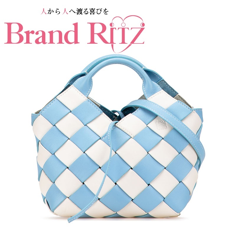 中古 ロエベ アナグラム ウーブンバスケット ハンドバッグ ショルダーバッグ 2WAY ABランク ライトブルー 【送料無料】【西神店】拍卖