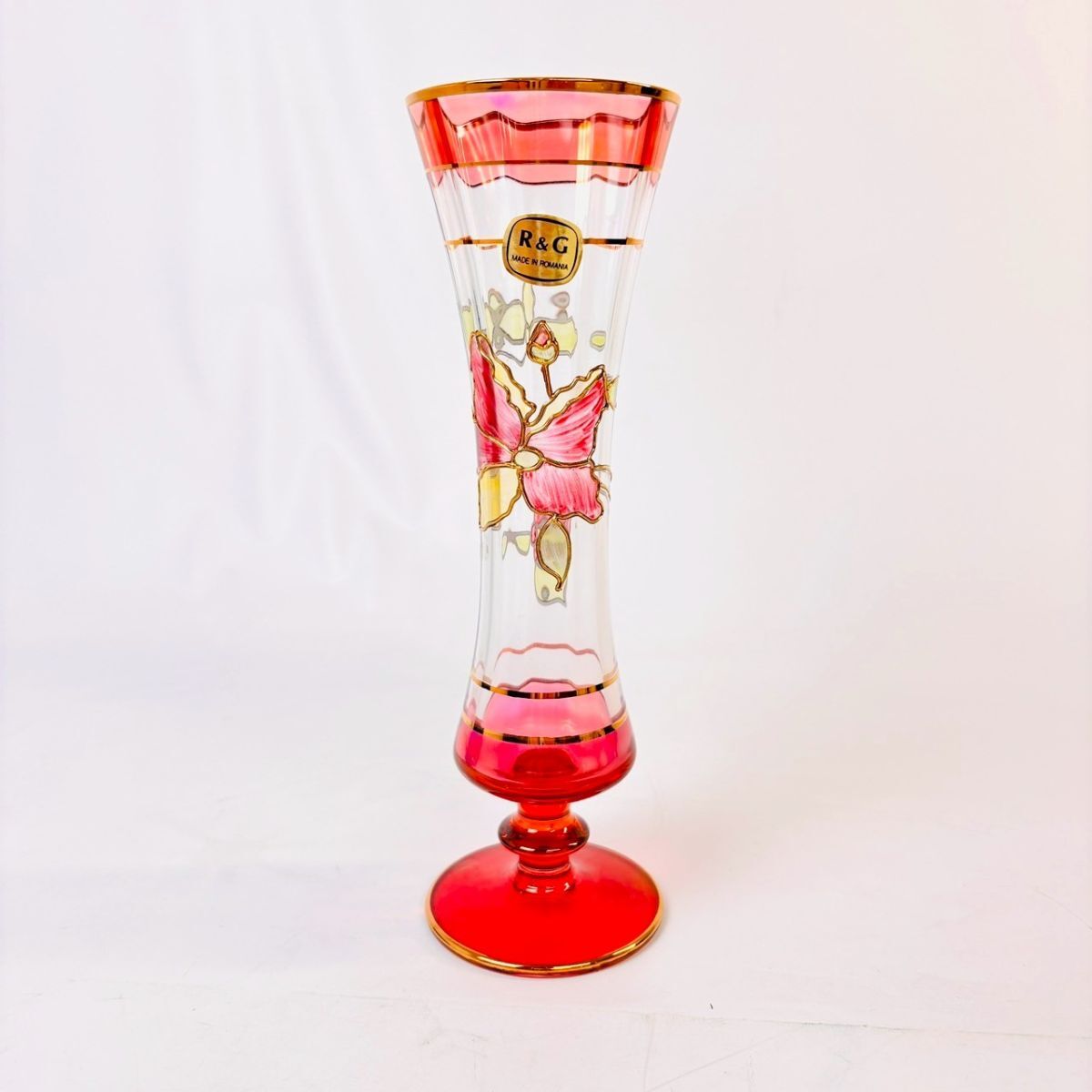 R822-2 1円〜【R&G】ルーマニア製 金縁 花瓶 一輪挿し 花器 花入 花生 フラワーベース インテリア made in Romania 未使用 美品 ワンスタ拍卖