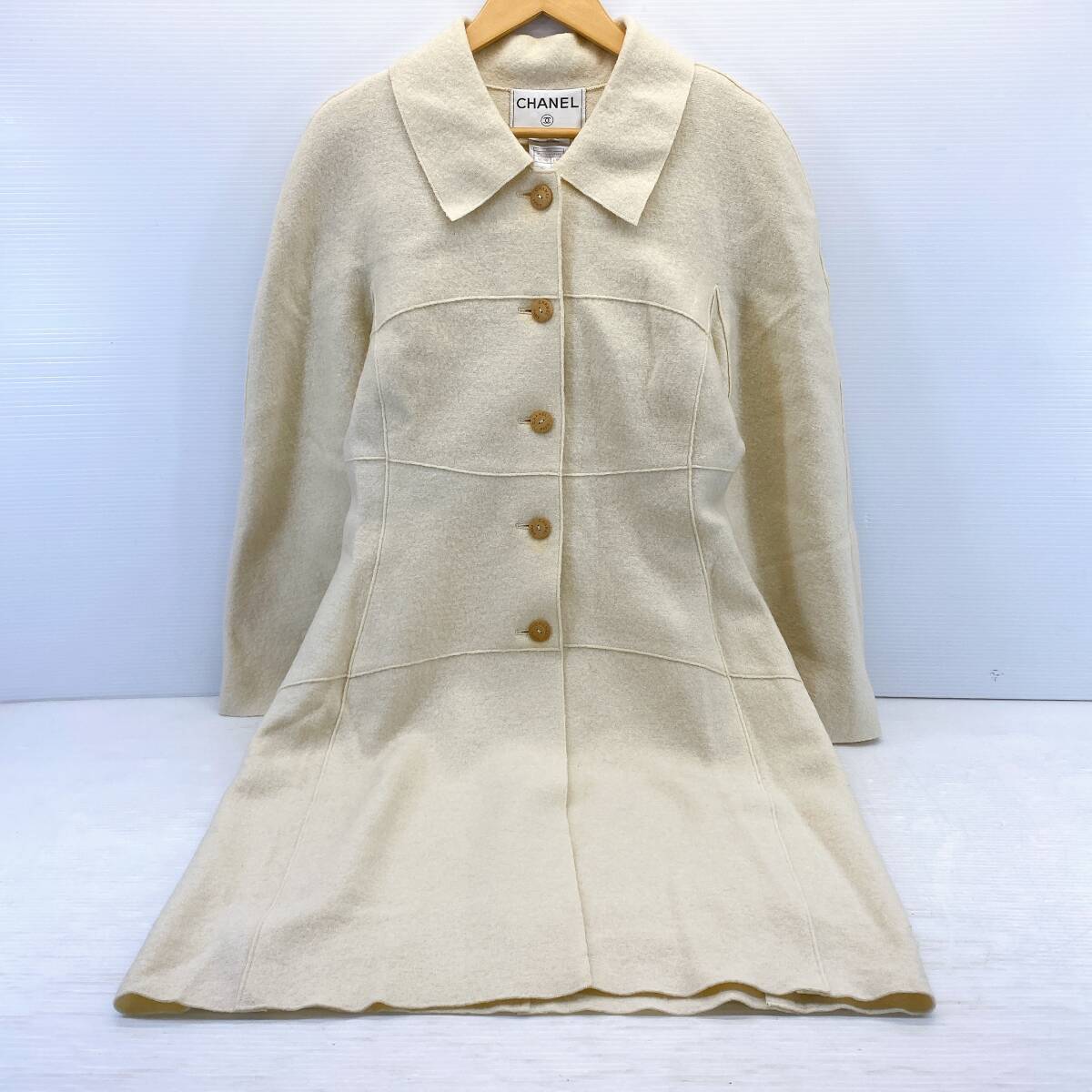 ★ ヴィンテージ シャネル ウール ロング コート レディース 38 アイボリー 99A キナリ ベージュ CHANEL ★拍卖