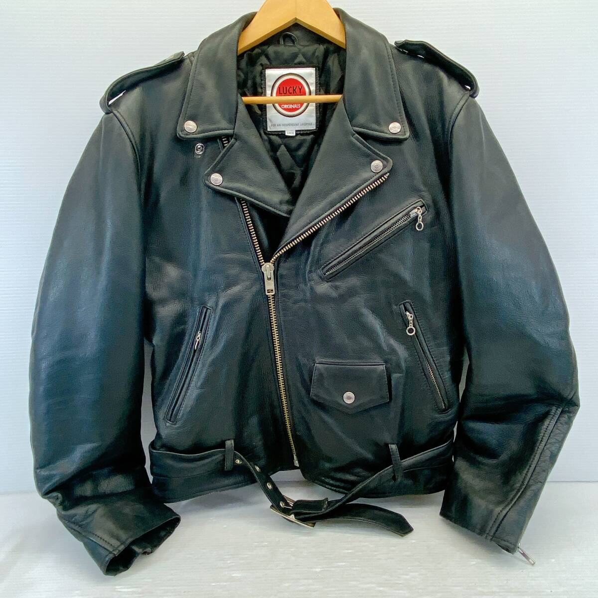 ■ ラッキーストライク レザー ダブル ライダース ジャケット L 牛革 バイカー ライダー LUCKY STRIKE ■拍卖