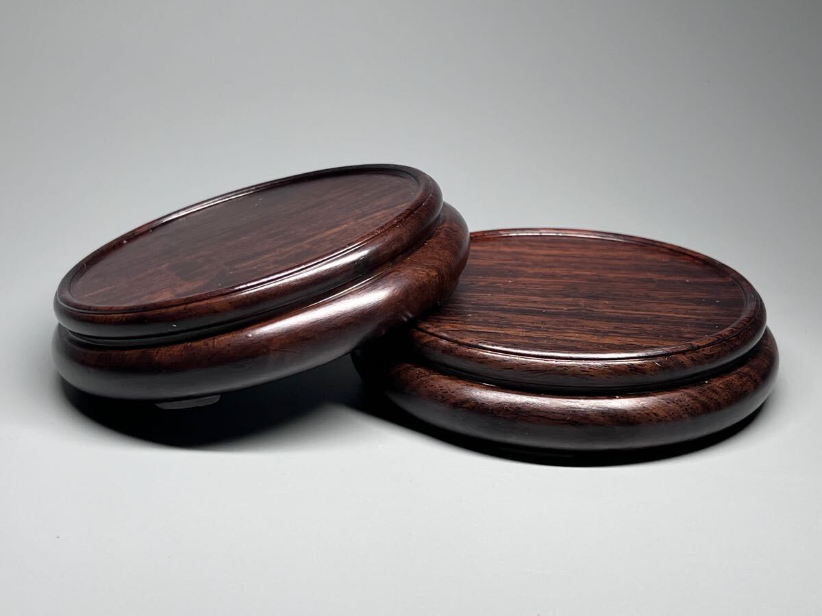 花台 一対 紫檀 唐木 黑檀 飾り台 盆栽台 美品 厚重 木製 素彫拍卖