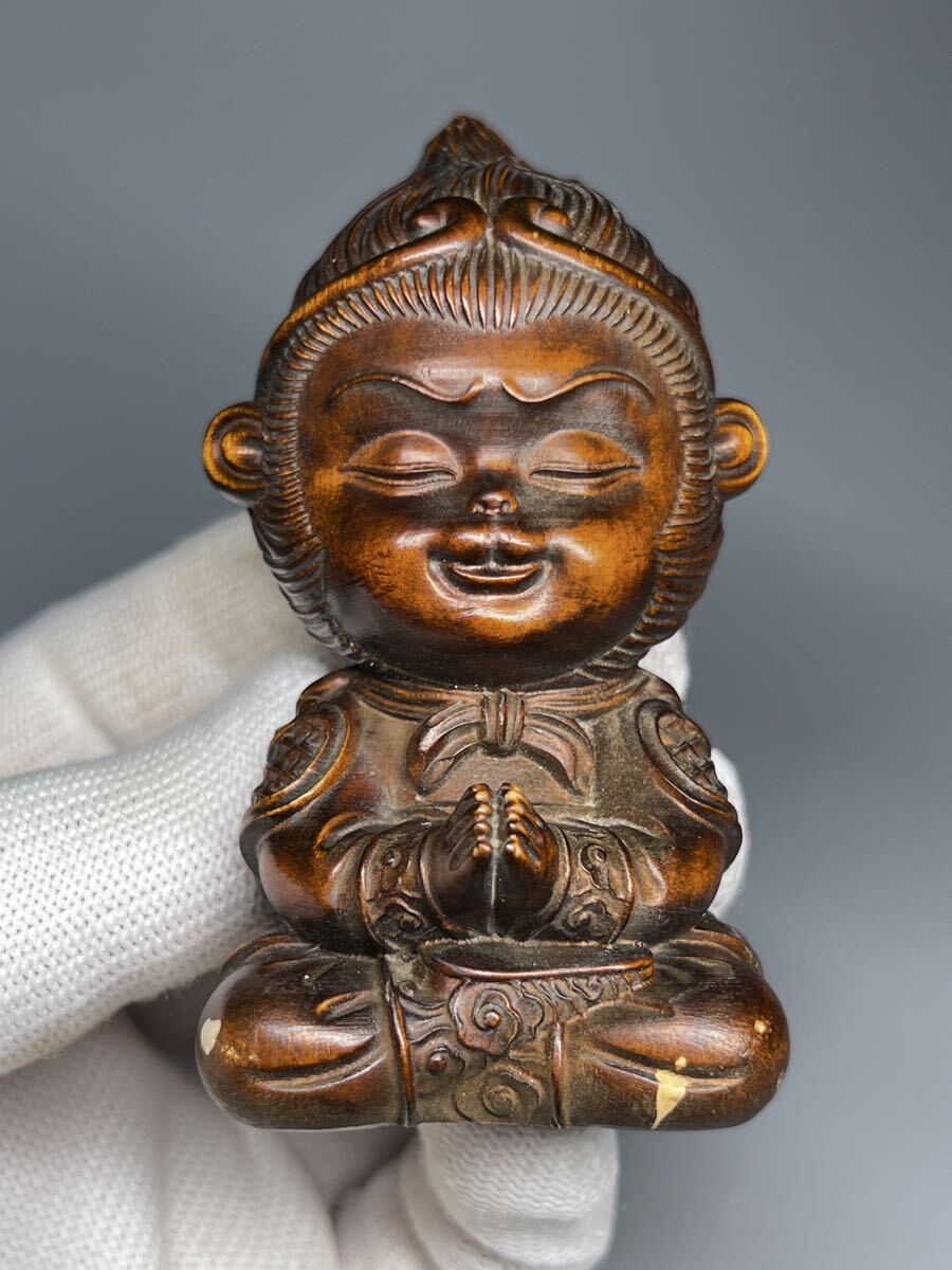 木製 木彫り 孫悟空 中国美術 置物 仏教美術 黄楊木 拓植拍卖