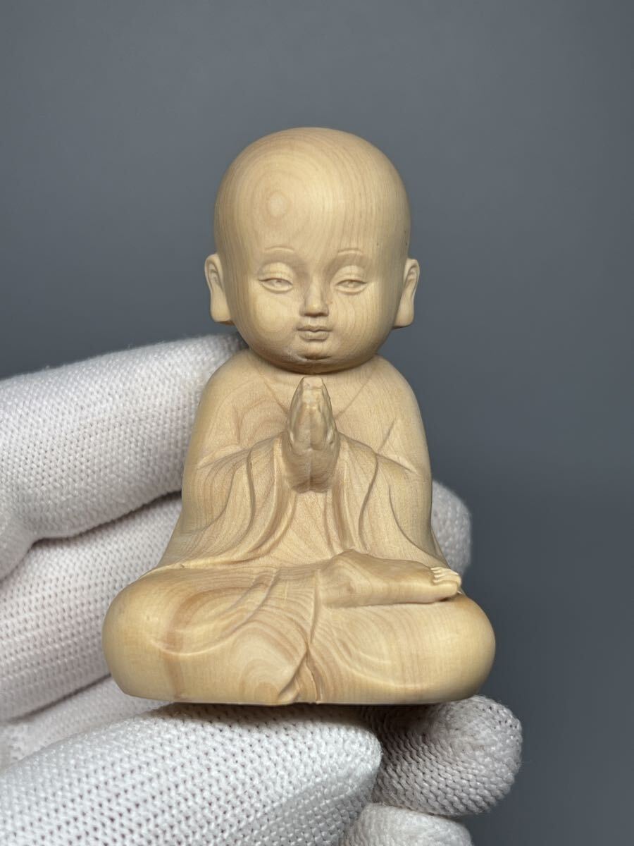 木彫り 小坊主 小僧 黄楊木 縁起物 置物 細工彫 坐禅拍卖