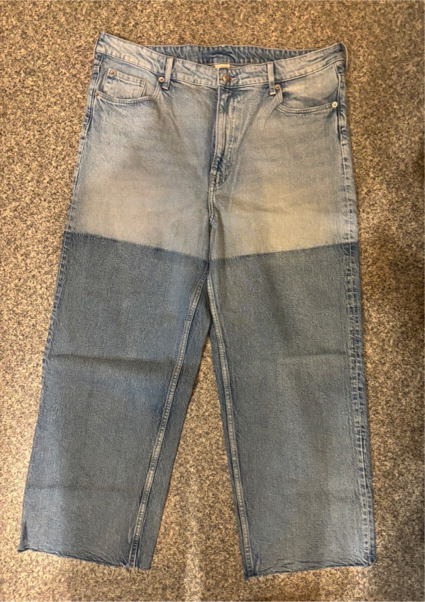 H&M バングラデシュ製 ワイドパンツ デニムパンツ エイチアンドエム グッドデザイン フェード カットオフ ツートンカラー 古着 USED 拍卖