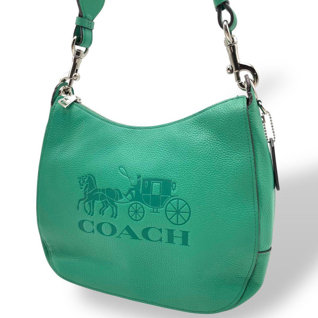 美品 COACH ショルダーバッグ レザー グリーン ホーボー 馬車ロゴ拍卖