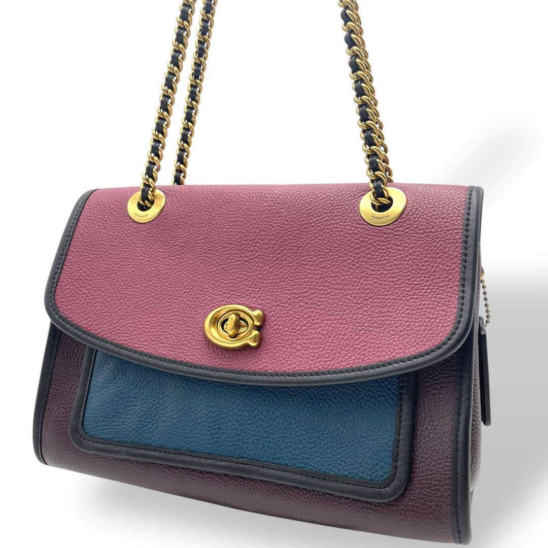 美品 COACH ショルダーバッグ レザー ゴールド チェーン ターンロック拍卖