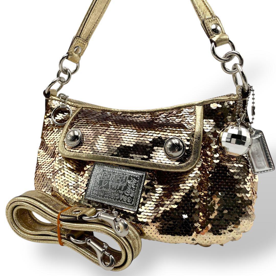 美品 COACH ショルダーバッグ スパンコール ゴールド 2way 15381拍卖