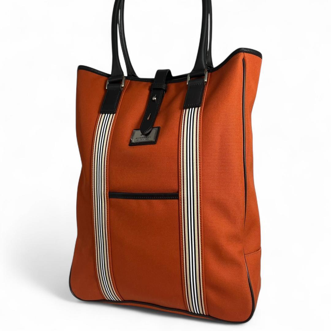 美品 BURBERRY トートバッグ キャンバス オレンジ ブラックレーベル拍卖