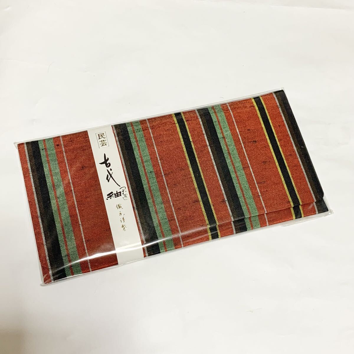 新品未使用 ふくさ 正絹 古代紬 縞 朱赤 ストライプ 和柄 袱紗 和装小物 お札入れ レトロ 大正ロマン拍卖