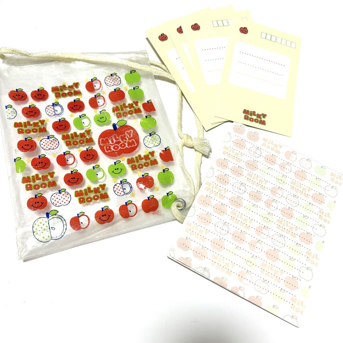 MILKYROOM レターセット りんご スマイリー 平成レトロ san-x サンエックス ミルキールーム ニコちゃん ファンシー文房具 文具 便せん 封筒拍卖