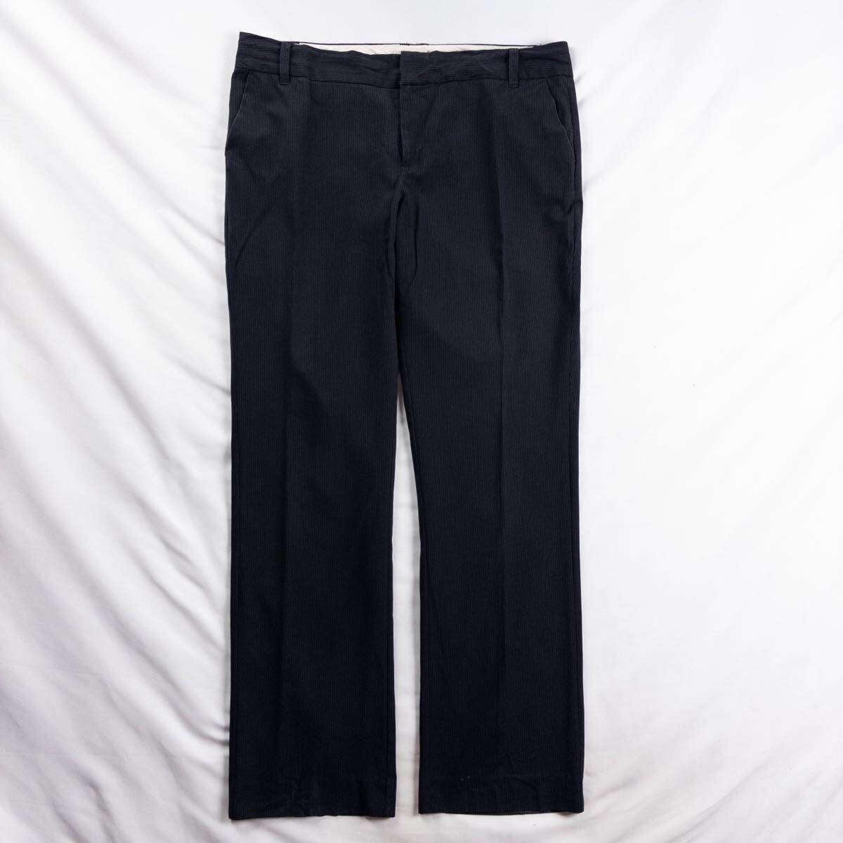 US Vintage 00s OLD NAVY ポリ レーヨン スパンデックス ノータック チョークストライプ ダブルホック ブラック スラックス トラウザーズ拍卖