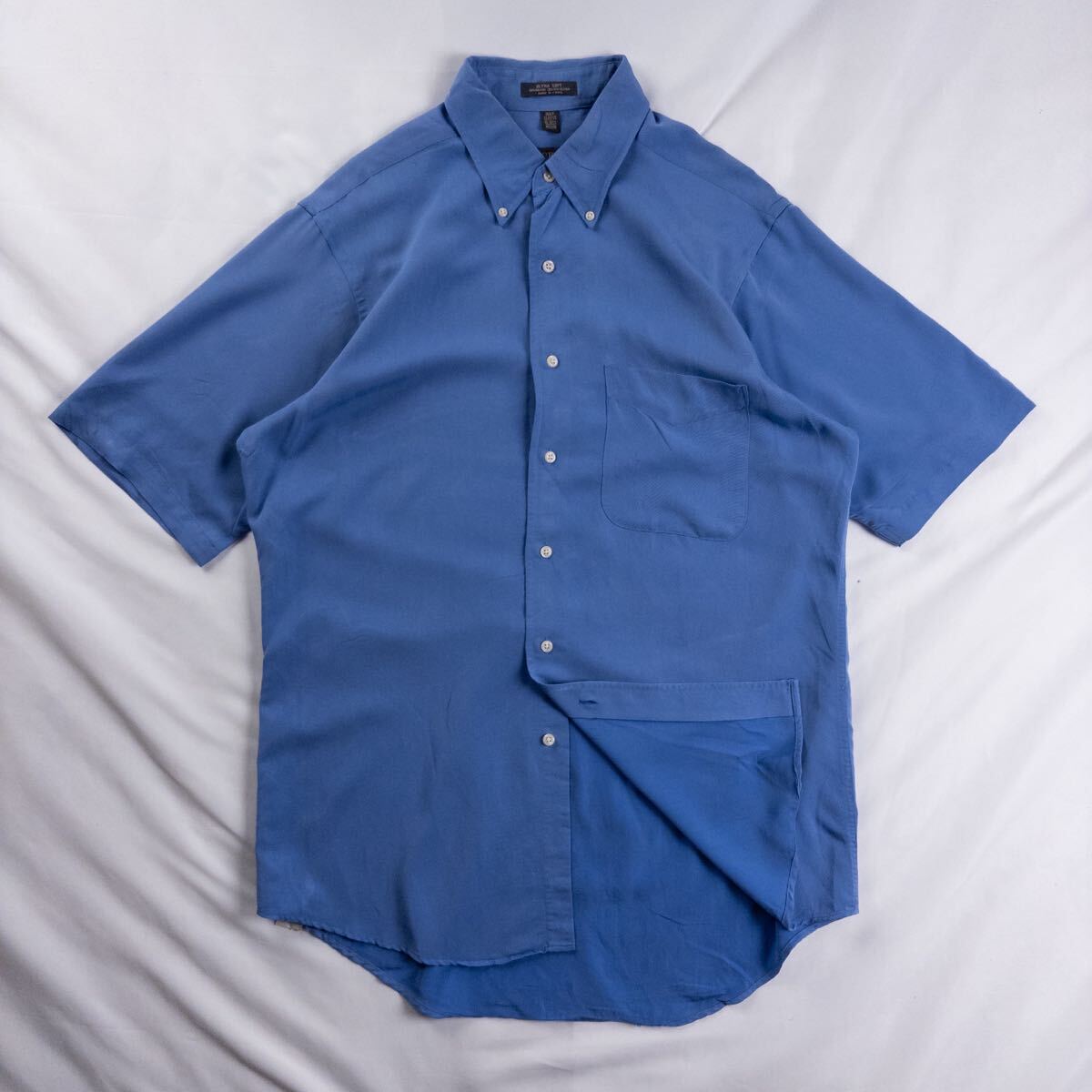 US Vintage ARROW レーヨン ポリ ツイル ボタンダウン ウルトラソフト とろみ くすみカラー 単色 プレーン ブルー ドレス デザインシャツ拍卖