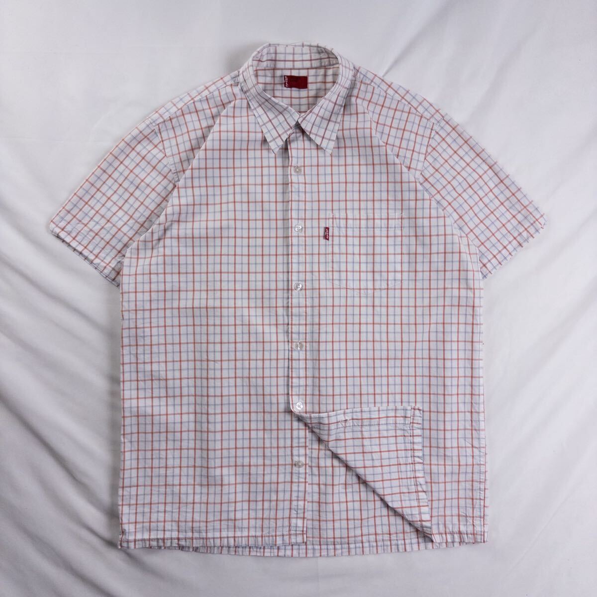 US Vintage LEVI'S リーバイス RED TAB コットン マドラスチェック 格子 ライトブルー 水色 レッド 赤 ピンク 総柄 デザインシャツ拍卖