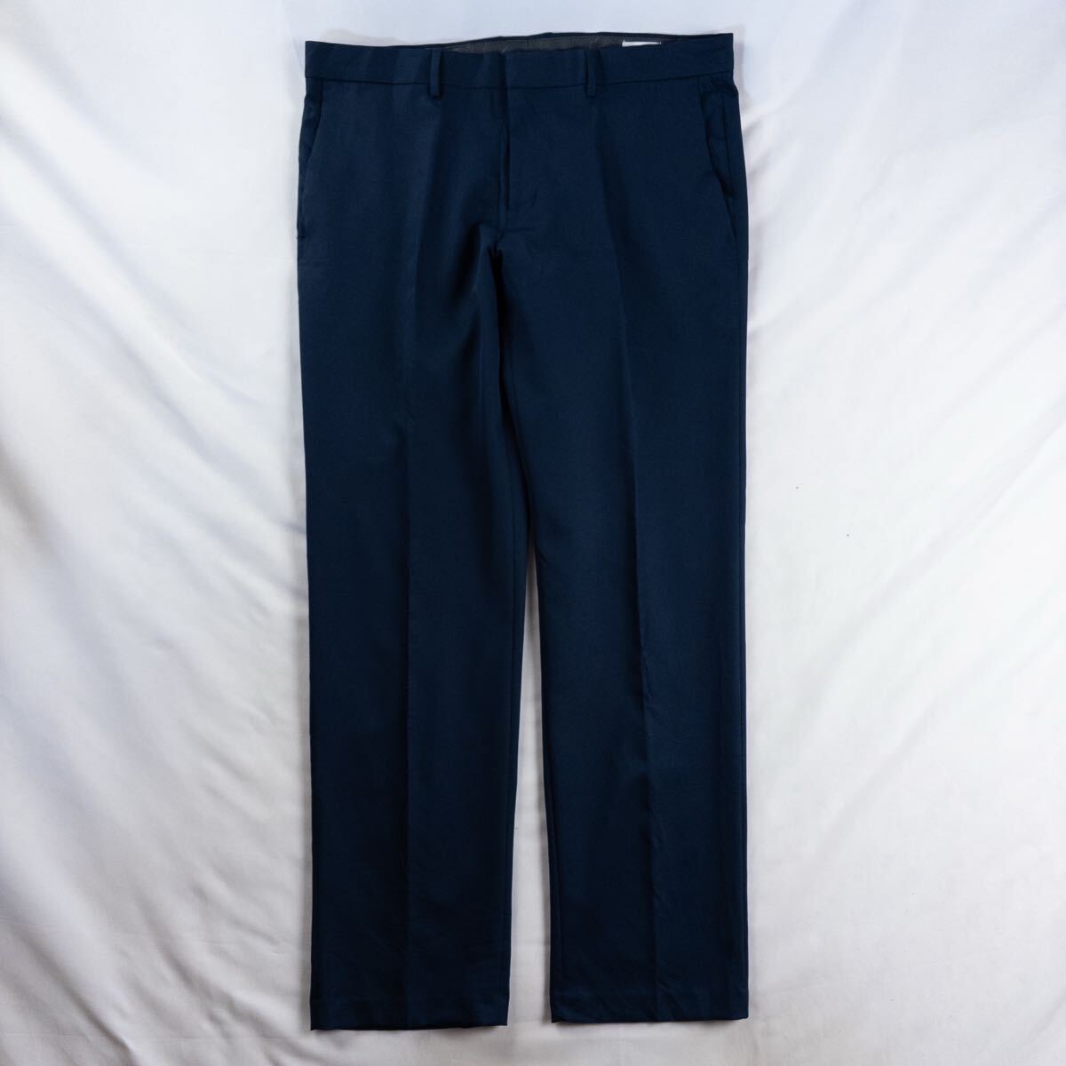 US Vintage 00s HAGGAR ポリ ツイル ノータック ドレープ 単色 プレーン ネイビー 紺 ストレート ドレス デザインスラックス トラウザーズ拍卖