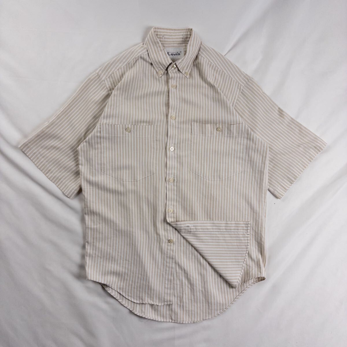 US Vintage LEVI'S リーバイス ボタンダウン ストライプ ヒッコリー ドライタッチ 淡色 総柄 デザインシャツ拍卖