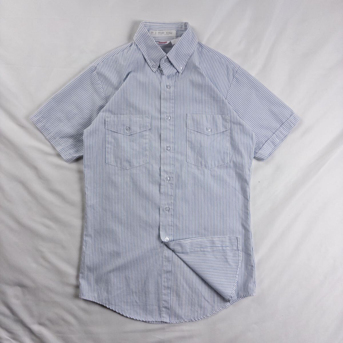 US Vintage アメリカ製 90s UNITOG コットン ボタンダウン ストライプ ヒッコリー カンザス 総柄 ワーク ユニフォーム デザインシャツ拍卖