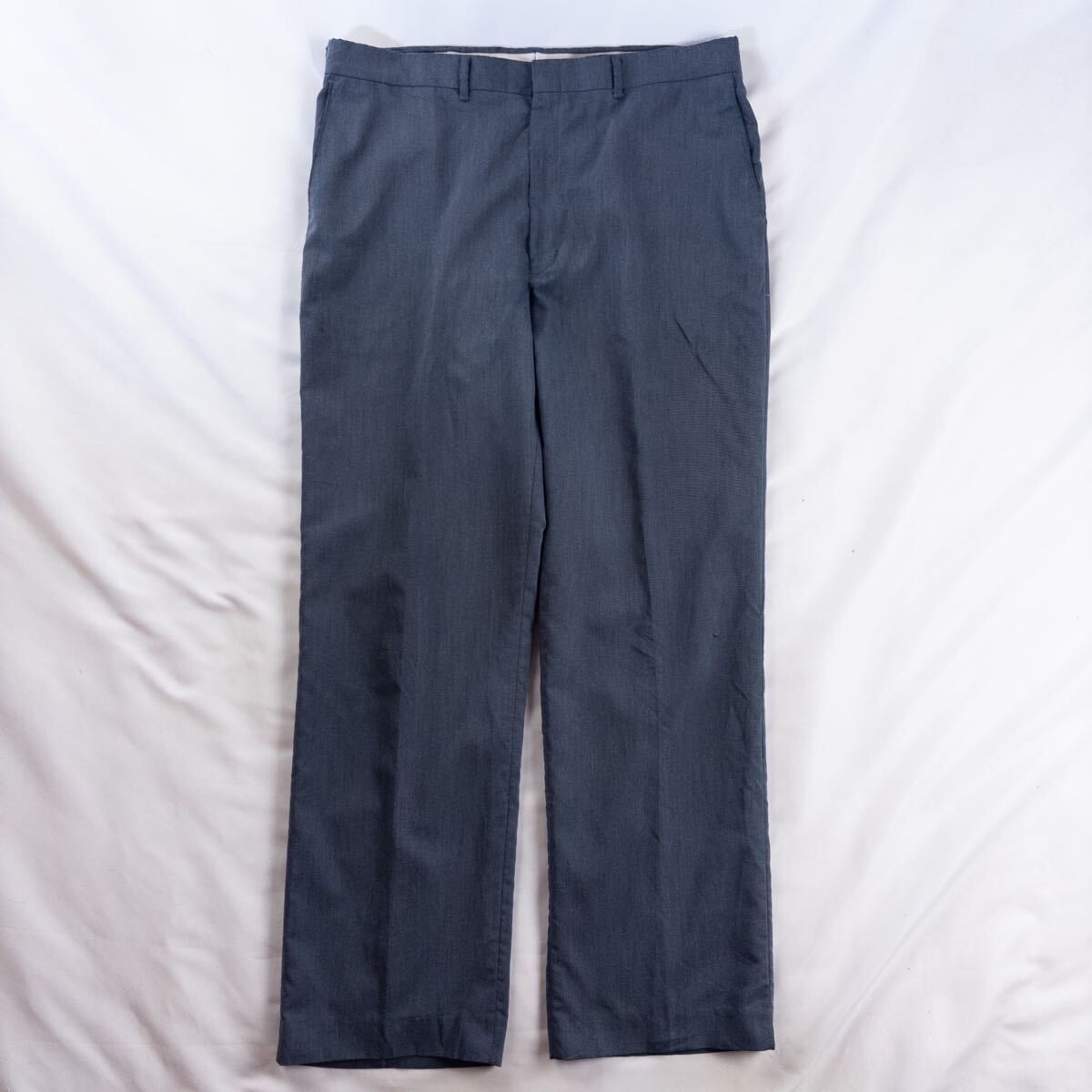 US Vintage 80s HAGGAR ポリ レーヨン ノータック とろみ ドレープ アッシュブルー カスリ レトロ ワイド ドレス スラックス トラウザーズ拍卖