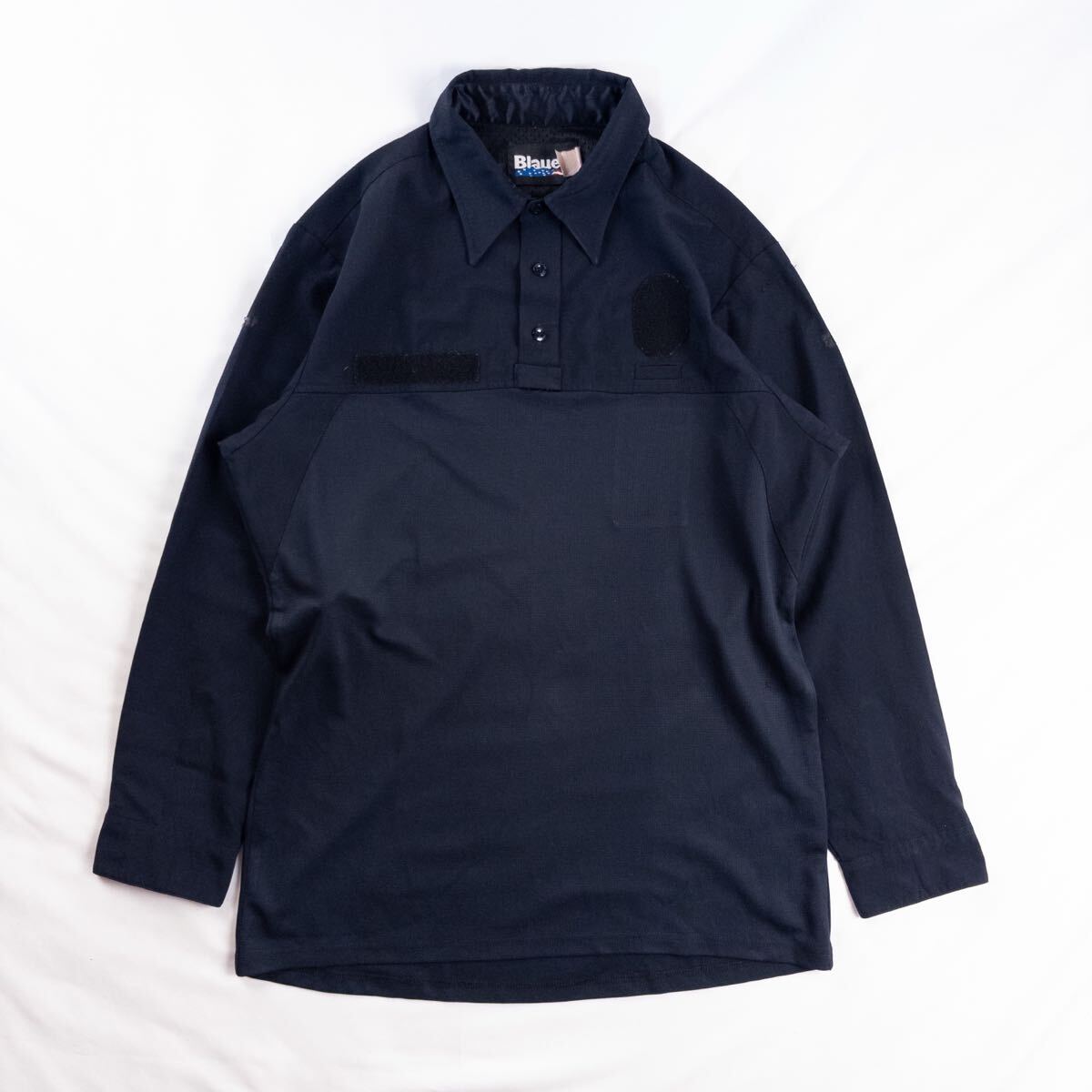 US Vintage メキシコ製 90s Blauer ポリ ウール ハーフボタン ワッペン ストレッチ ジャージ ブラック ユニフォーム ワーク デザインシャツ拍卖