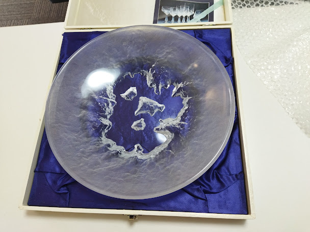 HOYA CRYSTAL ホヤクリスタル 大皿 盛皿 クリスタルガラス 洋食器 丸皿 フルーツ皿 箱付き ヴィンテージ コレクション レア レトロ拍卖