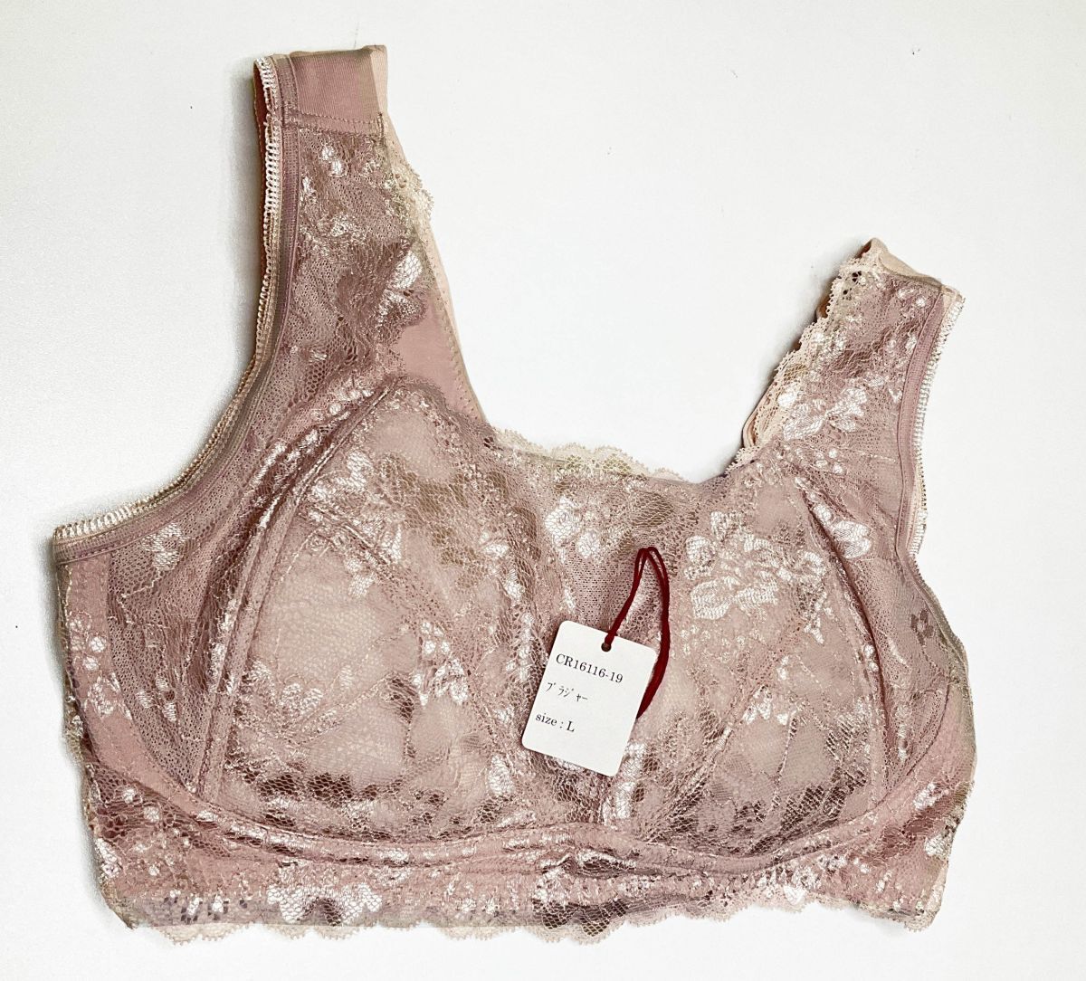 CR16116-19 IB⑦【特価】新品 ブラジャー L ピンク 花柄 ノンワイヤー ストレッチ レディース拍卖