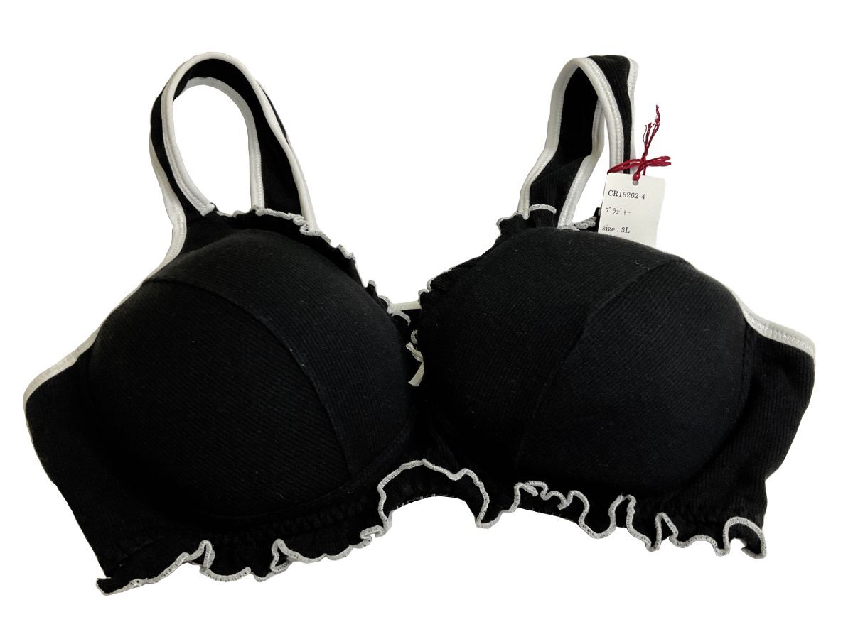 CR16262-4 IB⑦【特価】新品 大きい ブラジャーセット 3L 2枚組 ブラック ノンワイヤー 綿混 ストレッチ レディース拍卖