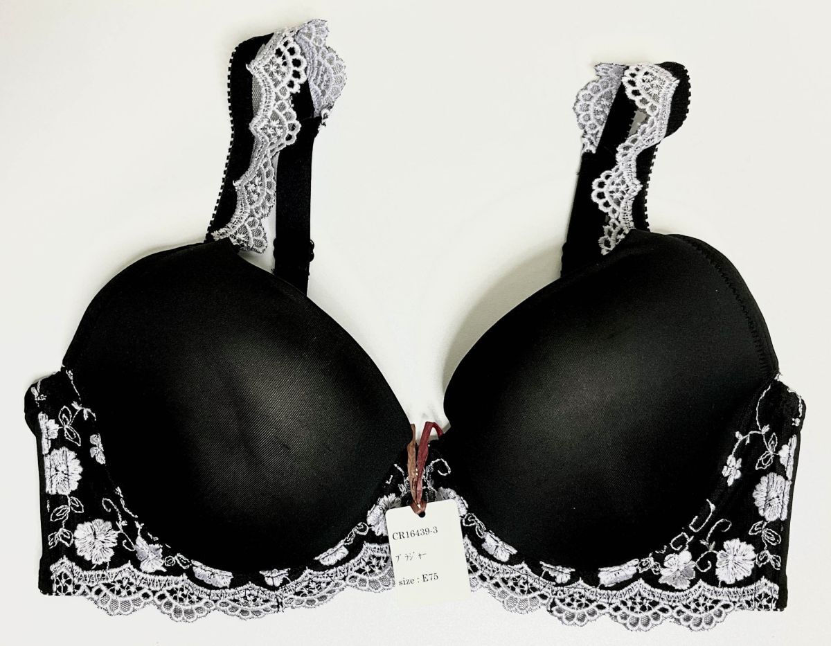 CR16439-3 IB⑦【特価】新品 大きい ブラジャー E75 1枚 ブラック 有名ブランド レース 花柄 脇高 刺しゅう チャーム レディース拍卖