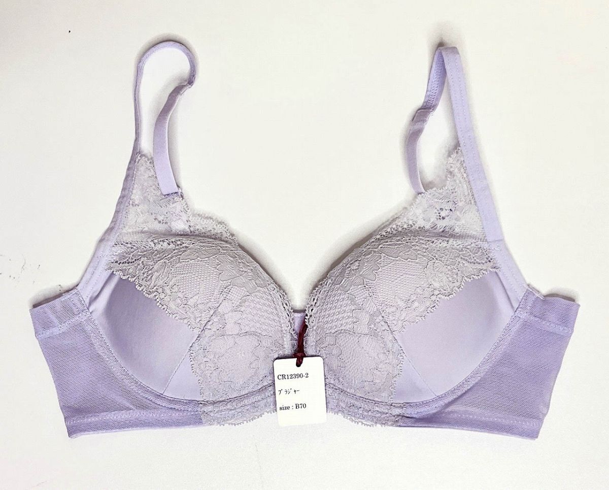 <再値下げ>CR12390-2 IB⑥【特価】新品 ブラジャー B70 ラベンダー 花柄 レース リボン 刺しゅう 3/4カップ ストレッチ おしゃれ拍卖