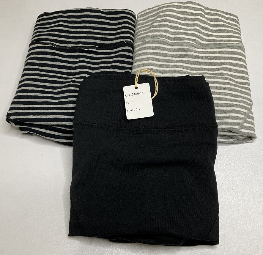 CR15450-15 IS⑦【特価】新品 ショーツ 5L 3色3枚組 ブラック 綿混 スタンダード 墓履き ストレッチ レディース拍卖
