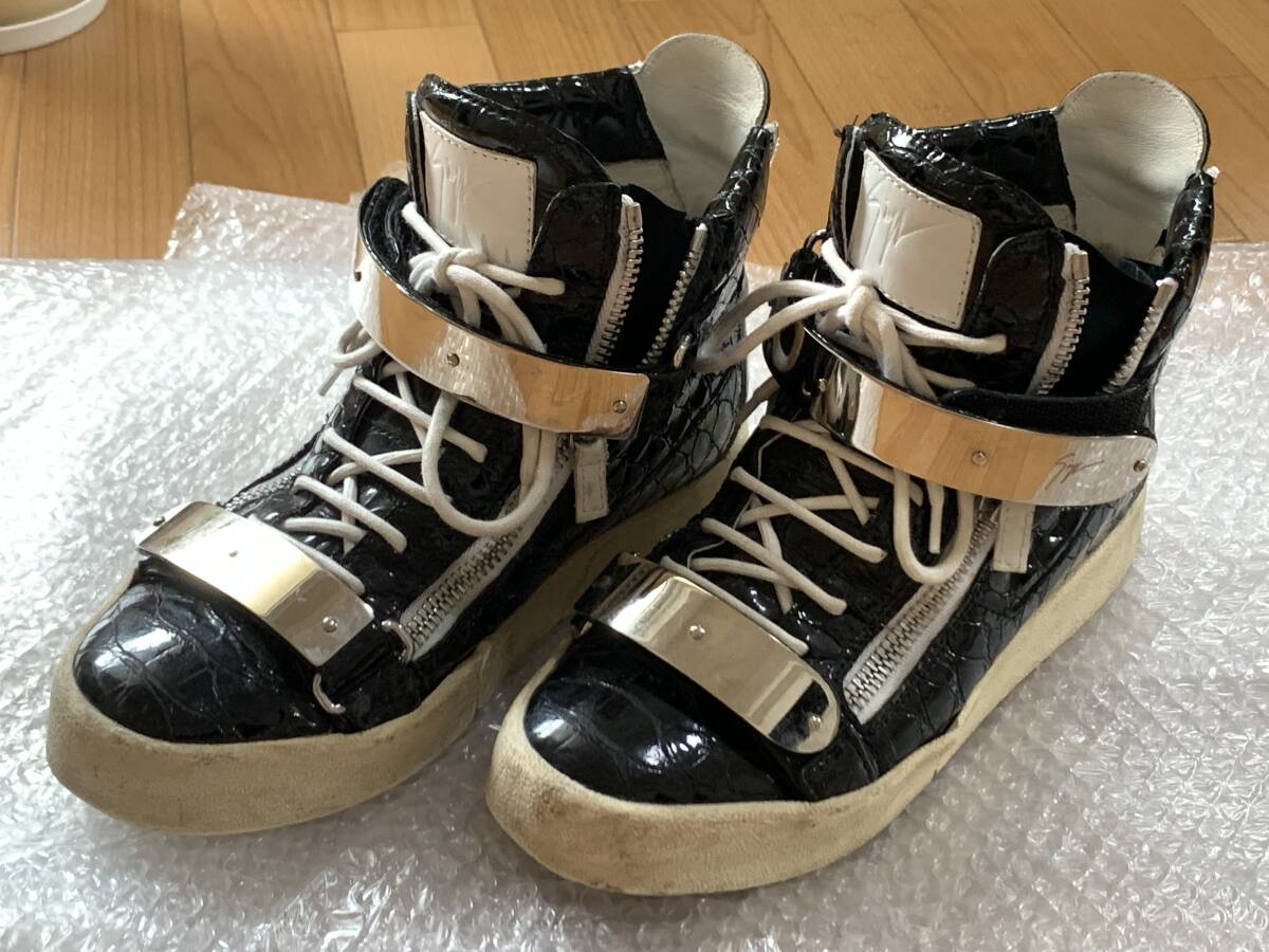 【福BS-681】Giuseppe Zanotti ハイカットスニーカー パイソン型押し限定モデル size:39拍卖