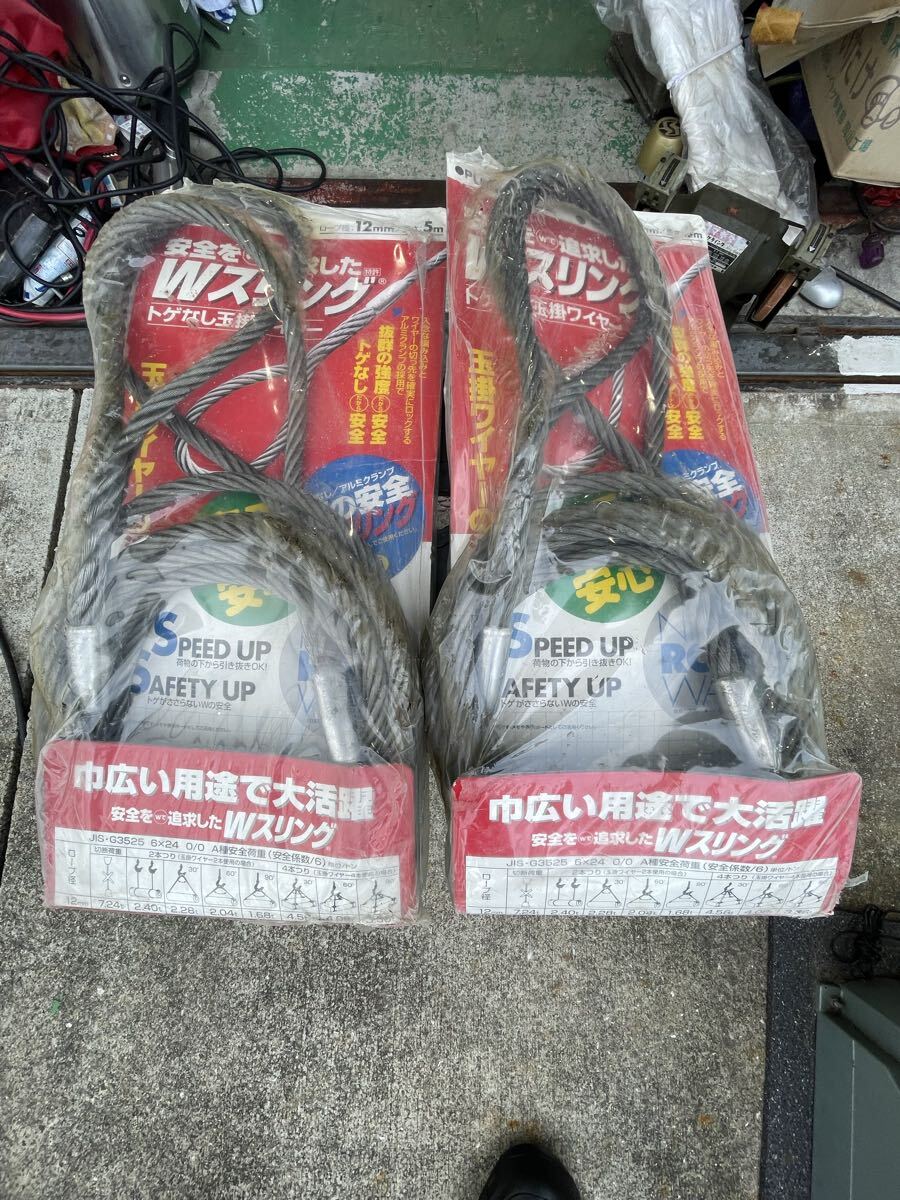 未使用 日興製綱 Wスリング トゲなし玉掛ワイヤー 玉掛けワイヤー 12mmx5.0m 2個セット ① 現状売り切り拍卖