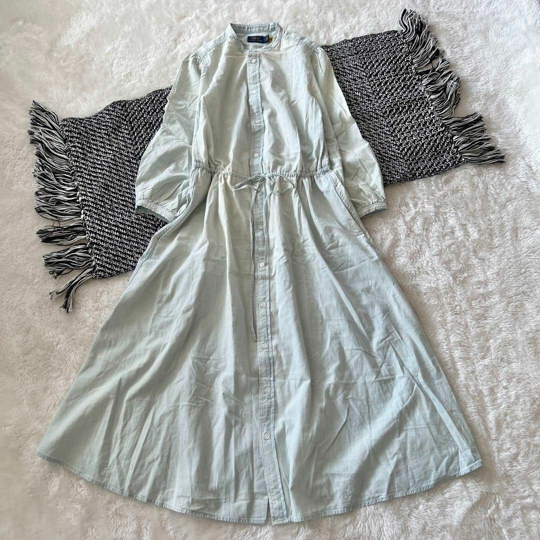 現行QRタグ Polo Ralph Lauren コットン シャンブレードレス Мサイズ 七分袖 シャツワンピース拍卖