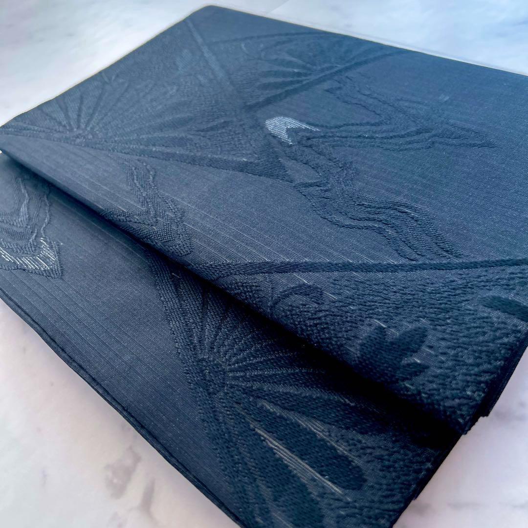 美品 正絹 絽綴れ 夏帯 黒地 名古屋帯 扇面模様 お太鼓柄拍卖