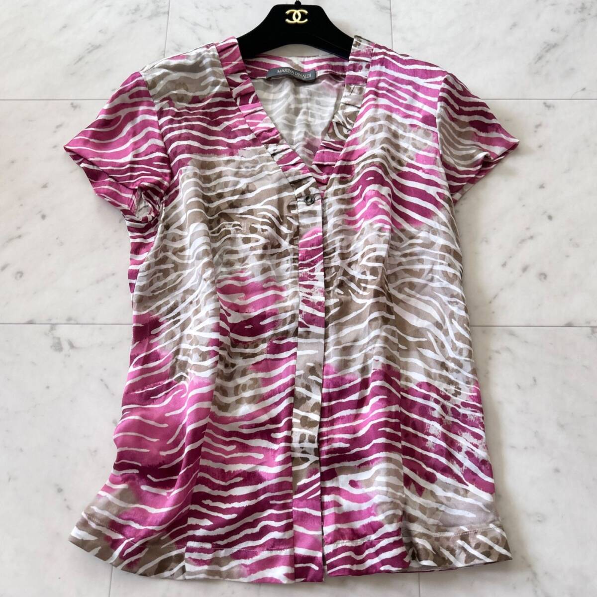 美品 MARINA RINALDI シルクブラウス ゼブラ柄 ピンク 15拍卖