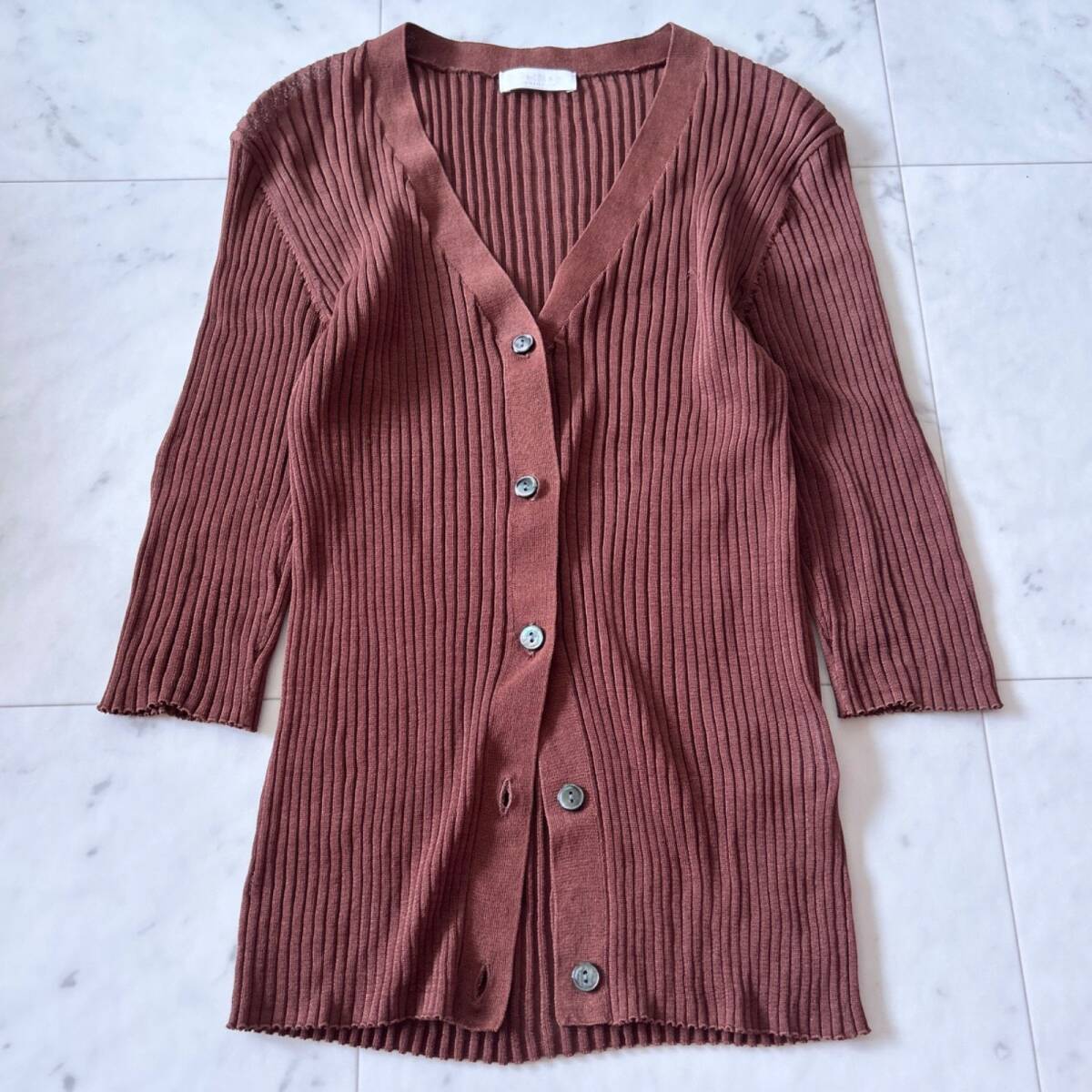 Ballsey ボールジィ マーセライズドコットンリブ Vネックカーディガン ブラウン Sサイズ①拍卖