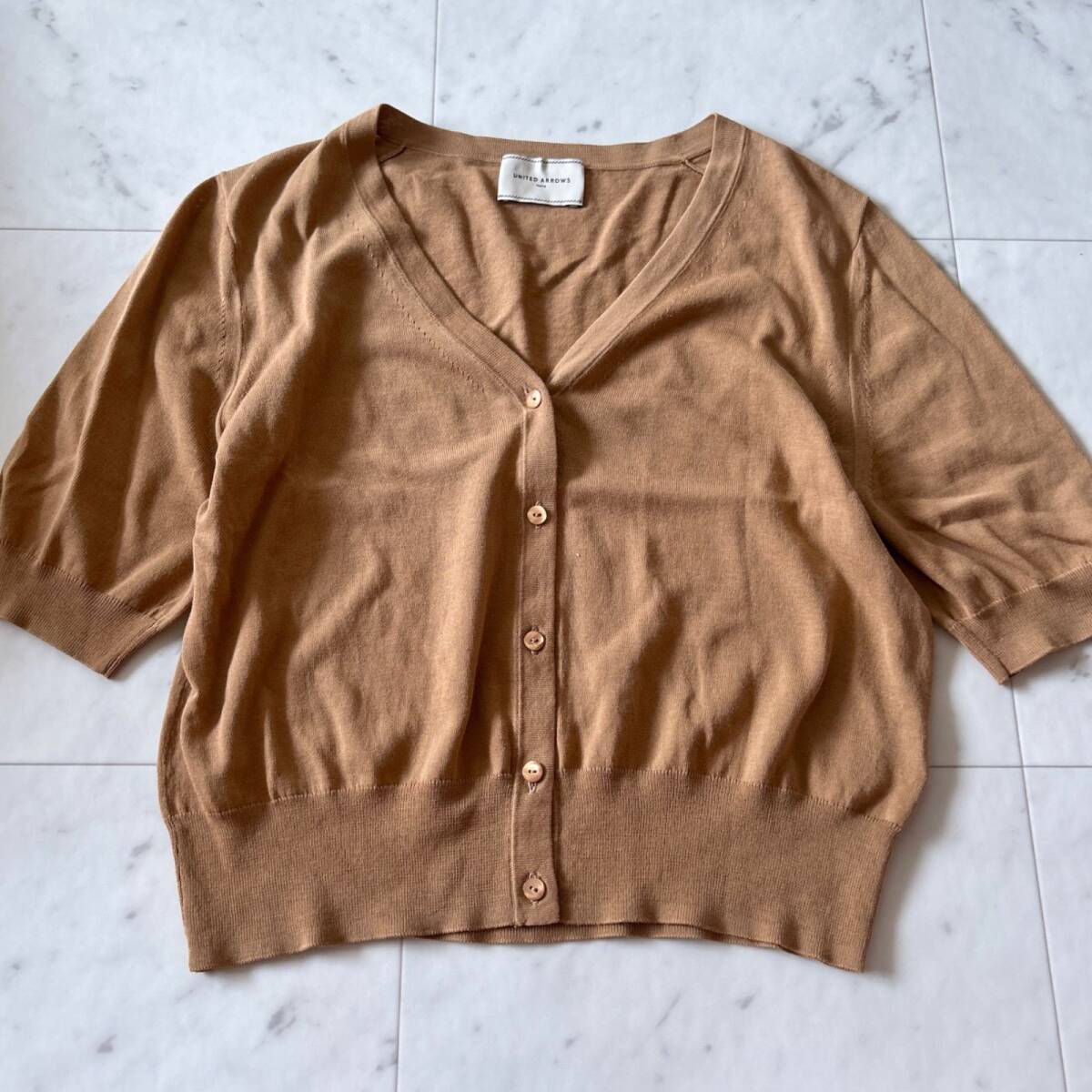 UNITED ARROWS UBC ハイツイストコットン ショート カーディガン キャメル 薄手 美品 フリーサイズ ③拍卖