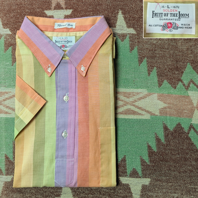 パステル ストライプ 【FRUIT OF THE LOOM】 60年代 プルオーバー ボタンダウン 半袖 シャツ L フルーツオブザルーム ビンテージ 50s60s70s拍卖