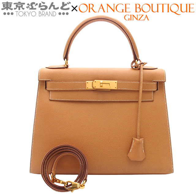 101807715 エルメス ケリー28 外縫 2WAY ハンドバッグ ヴィンテージ 〇X刻印 ナチュラル G金具 クシュベル ショルダーバッグ レディース拍卖