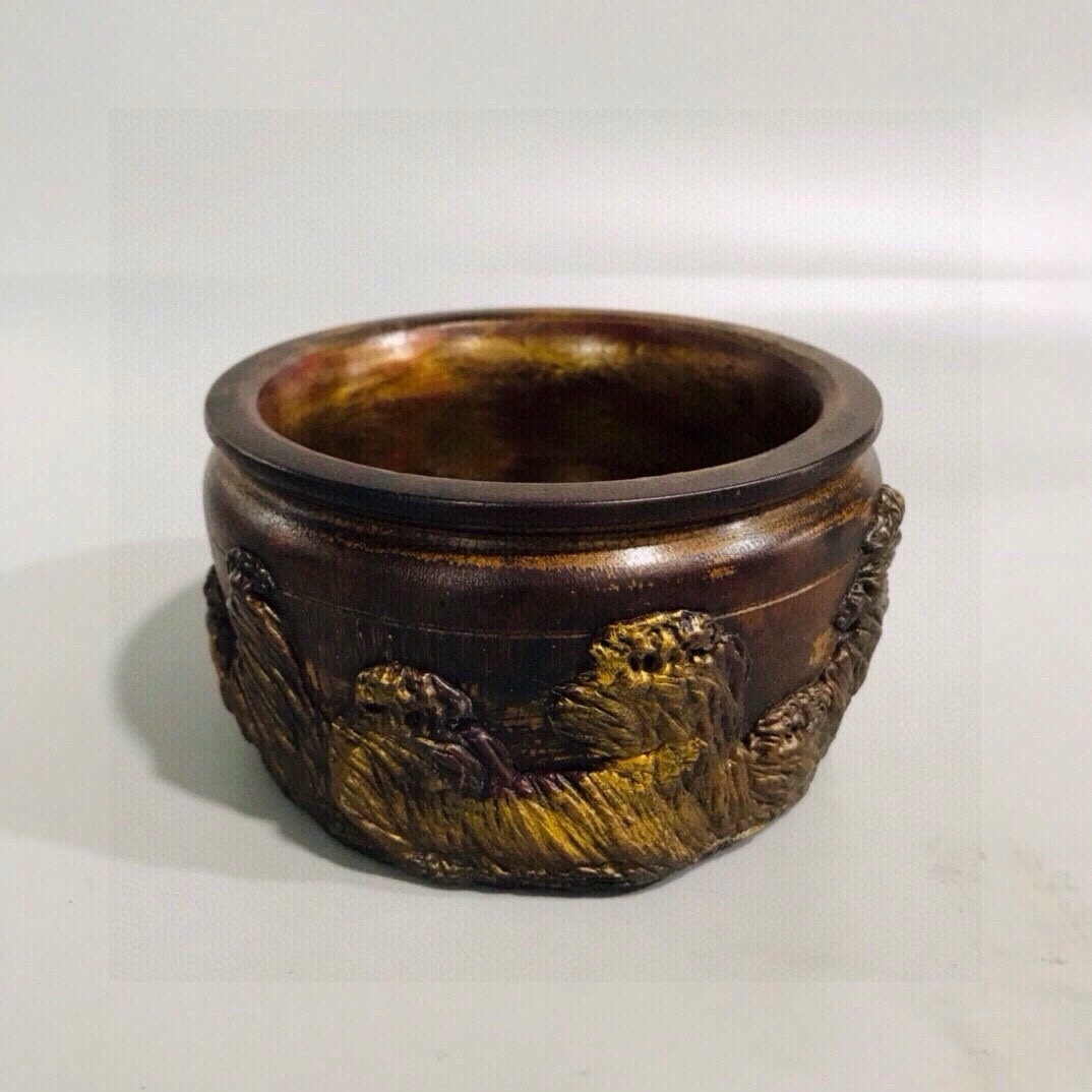 TM8#7537【3.1】中国骨董 人間国宝 古代木工芸品 彫刻品 【旧蔵木頭漆彫筆洗】 時代物 本物 珍品旧蔵 伝世家珍拍卖