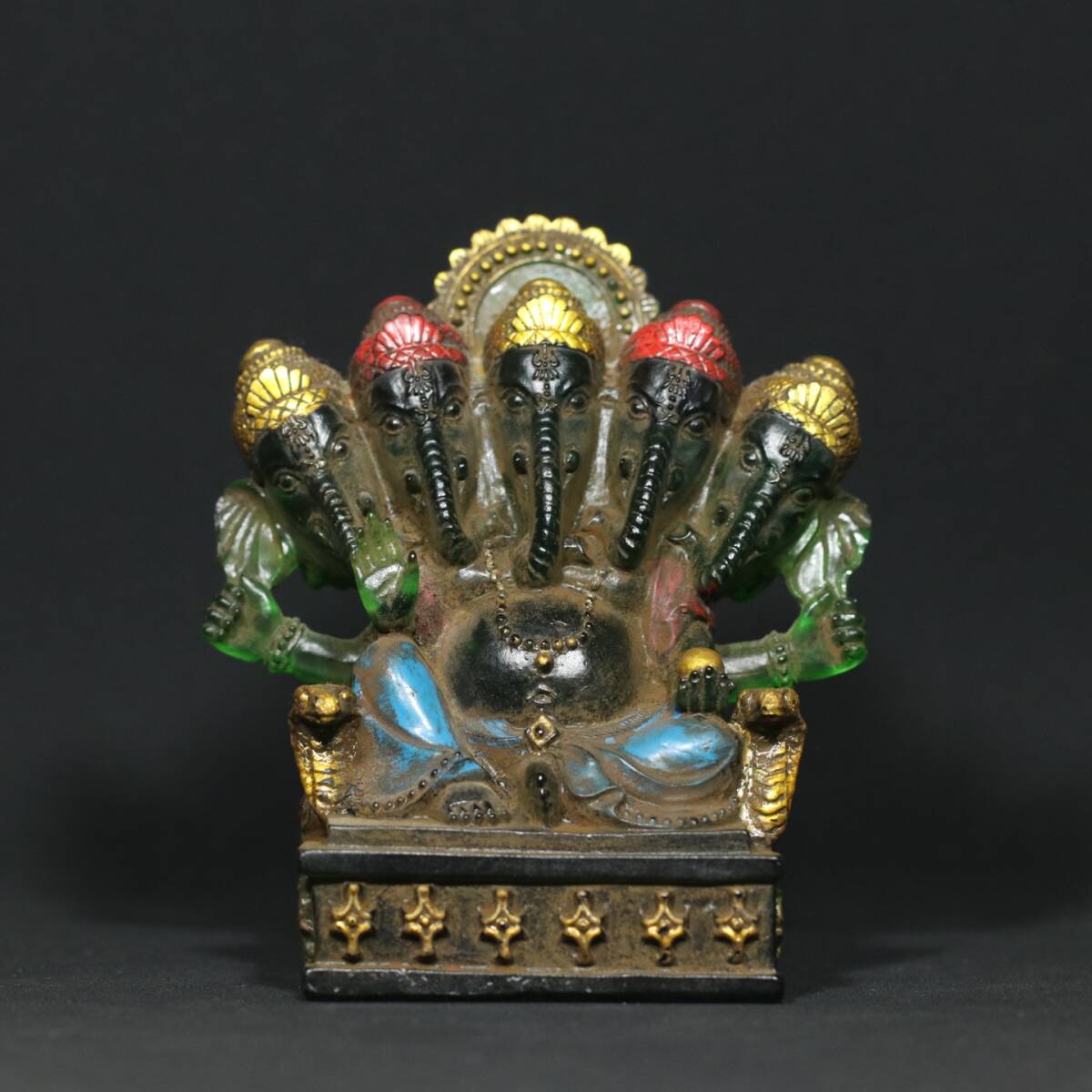 TM8#7527【3.1】人間国宝 中国骨董 和田玉 玉石 印章 彫刻品【精品旧蔵清代老瑠璃彩絵【象頭神尼薩】】 時代物 本物 珍品旧蔵 伝世家珍拍卖