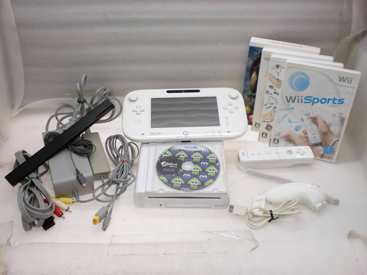 2508202 WiiU本体(32GB)スプラトゥーン Wiiソフト遊べます モンスターハンター3他 現状品拍卖
