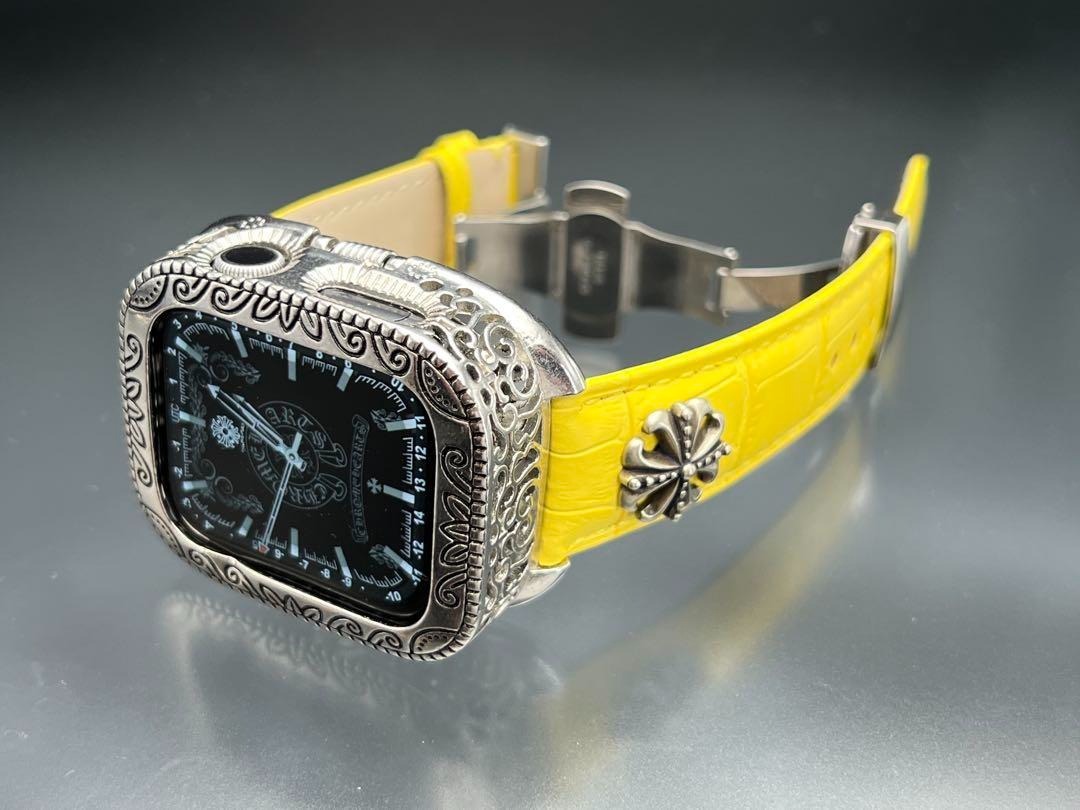 アップルウォッチ メタルケース イエローレザー 49mm拍卖