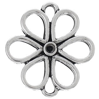 TT-フラワーパーツ2個コネクターパーツ(アンティークシルバーカラー)ネックレスピアスブローチ材料21mm×20mm拍卖